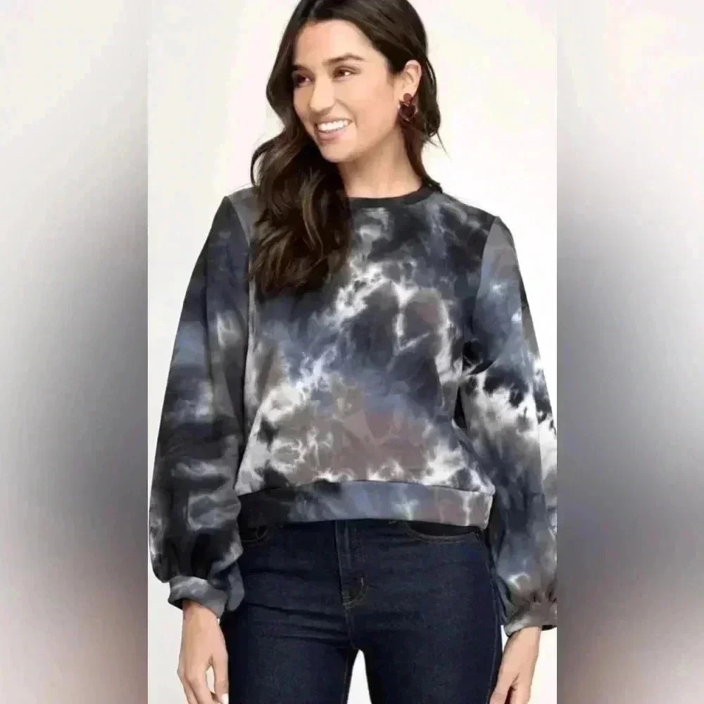 She + Sky Crew Neck Tie-Dye Athleisure Women's Sweatshirt Size Medium